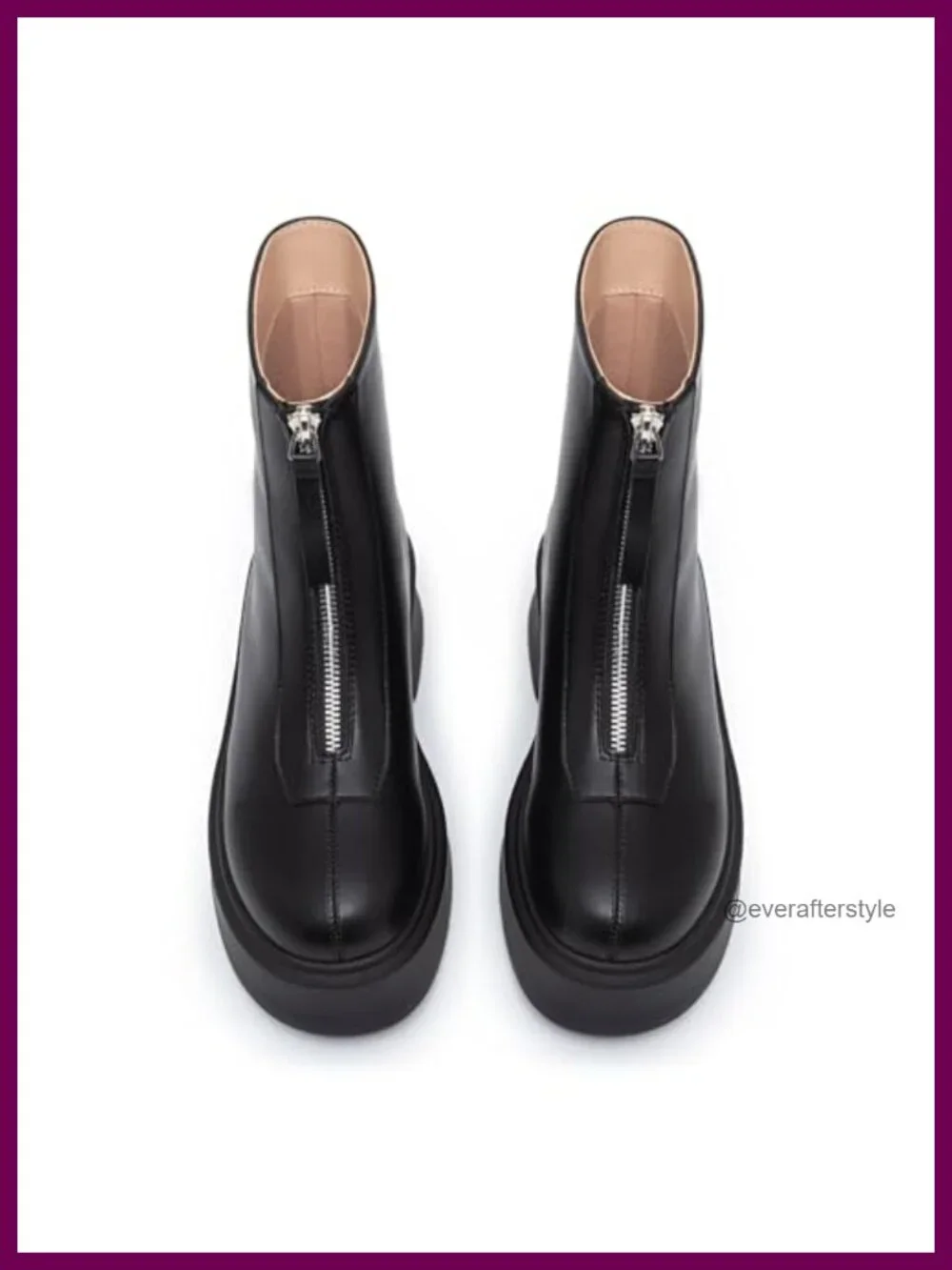 Women's Platform Ankle Boots Round Toe Chunky Low Heel Front Zipper PU Leather